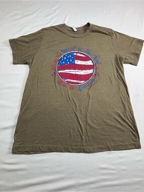 Olive Graphic Crewneck T-Shirt with American Flag Print W539